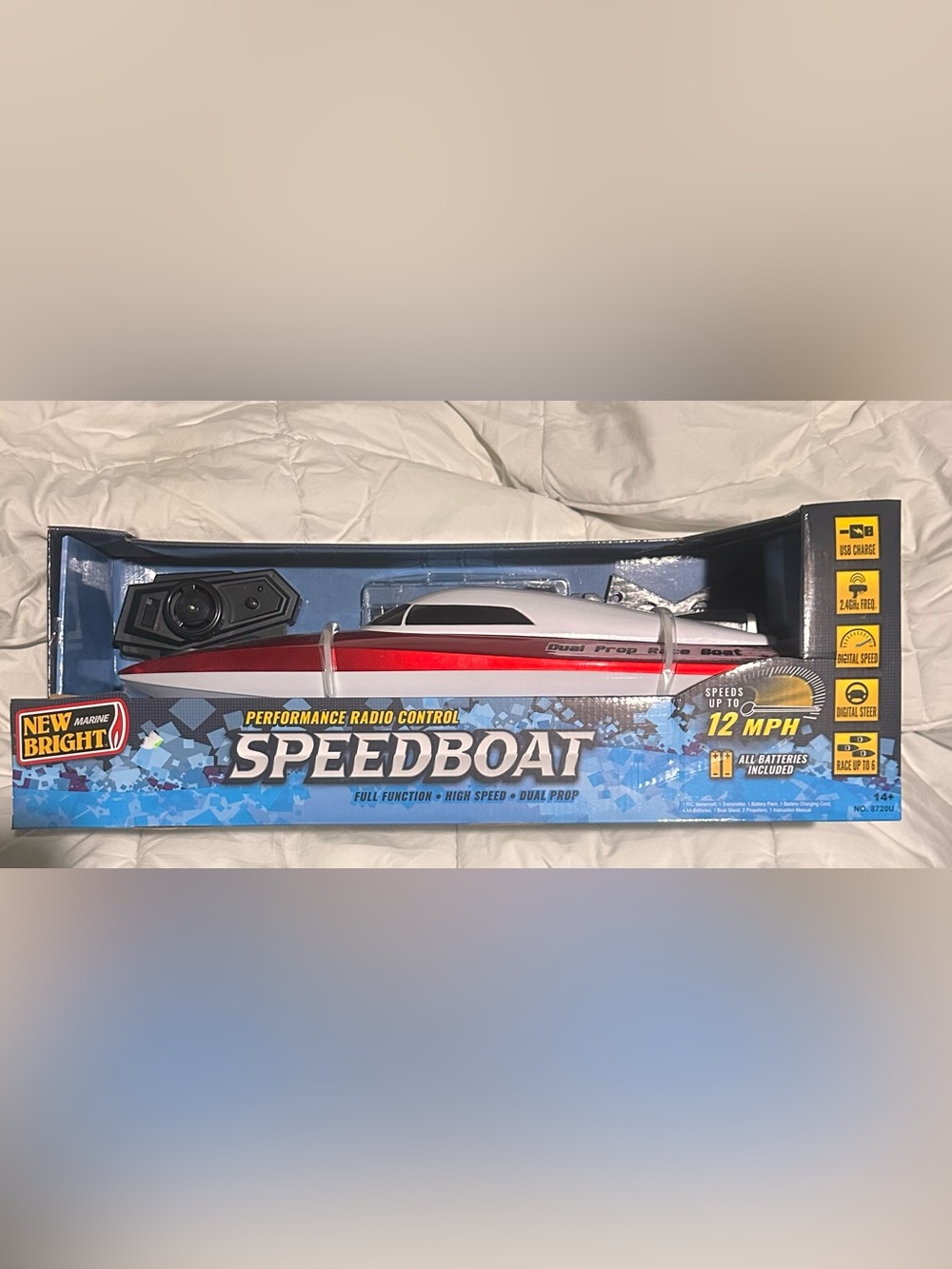 Red and White Remote Control Speedboat - High-Speed Kids Toy